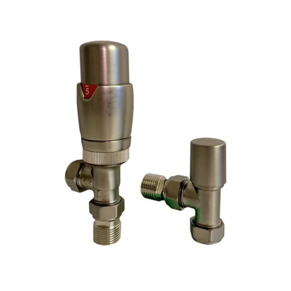 Product cut out image of the Radox Brushed Nickel Thermostatic Angled Valves
